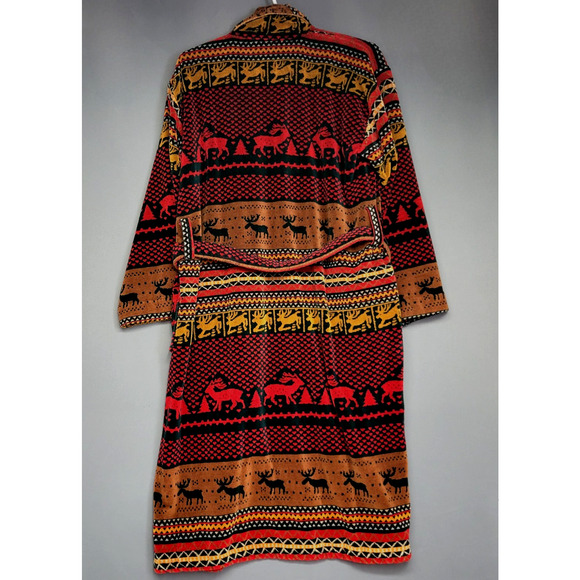 Vintage Cypress Aztec Robe One Size Southwest PrintBoho Bath Terry Cloth Moose - Picture 12 of 13
